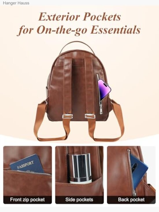 Vegan Leather Small Backpack Convertible Shoulder Bag Daypack Handbag main image 4